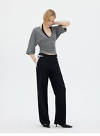 V-Neck Batwing Sleeve Waist-Cinching Knit Top