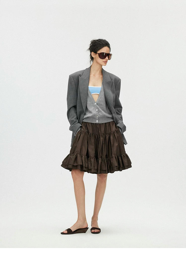 Layered Voluminous Taffeta Midi Skirt