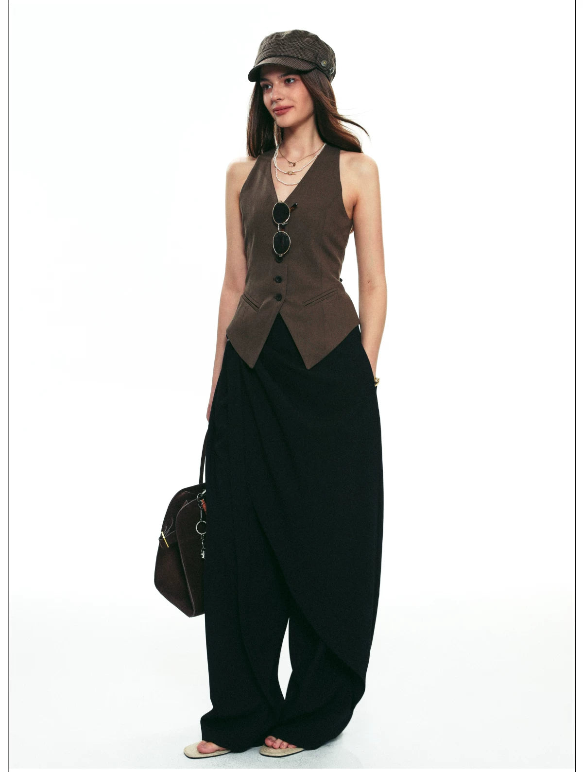 French-Inspired V-Neck Sleeveless Fitted Vest