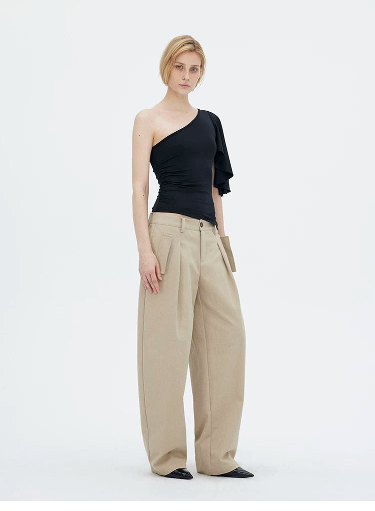 Asymmetric One-Shoulder Ruched Fitted Top