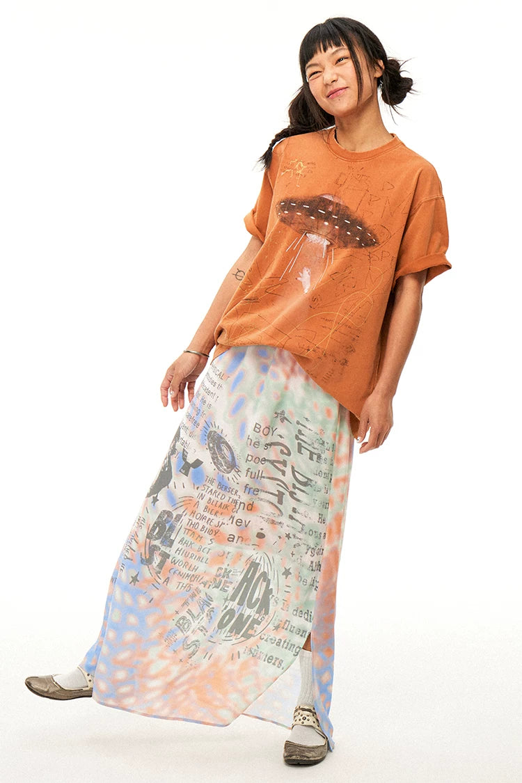 Alien UFO Pig Graphic Short Sleeve T-Shirt