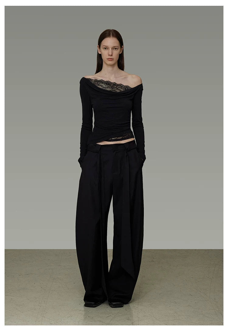 Lace Patchwork Off-Shoulder Knit Top