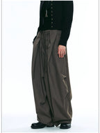 Wrinkle-Resistant Draped Wide-Leg Parachute Pants