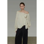French-Inspired Asymmetric One-Shoulder Sleeveless Top with Tie Detail