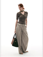 French-Inspired Ribbed Half Sleeve Polo Knit Top