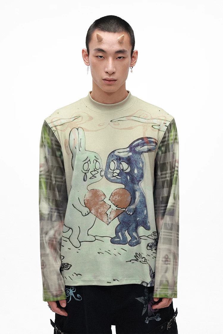 Sad Bunny Graphic Ribbed Long Sleeve T-Shirt – Dreamcore Style