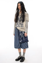 Pirate Print Striped Henley Layered-Look T-Shirt
