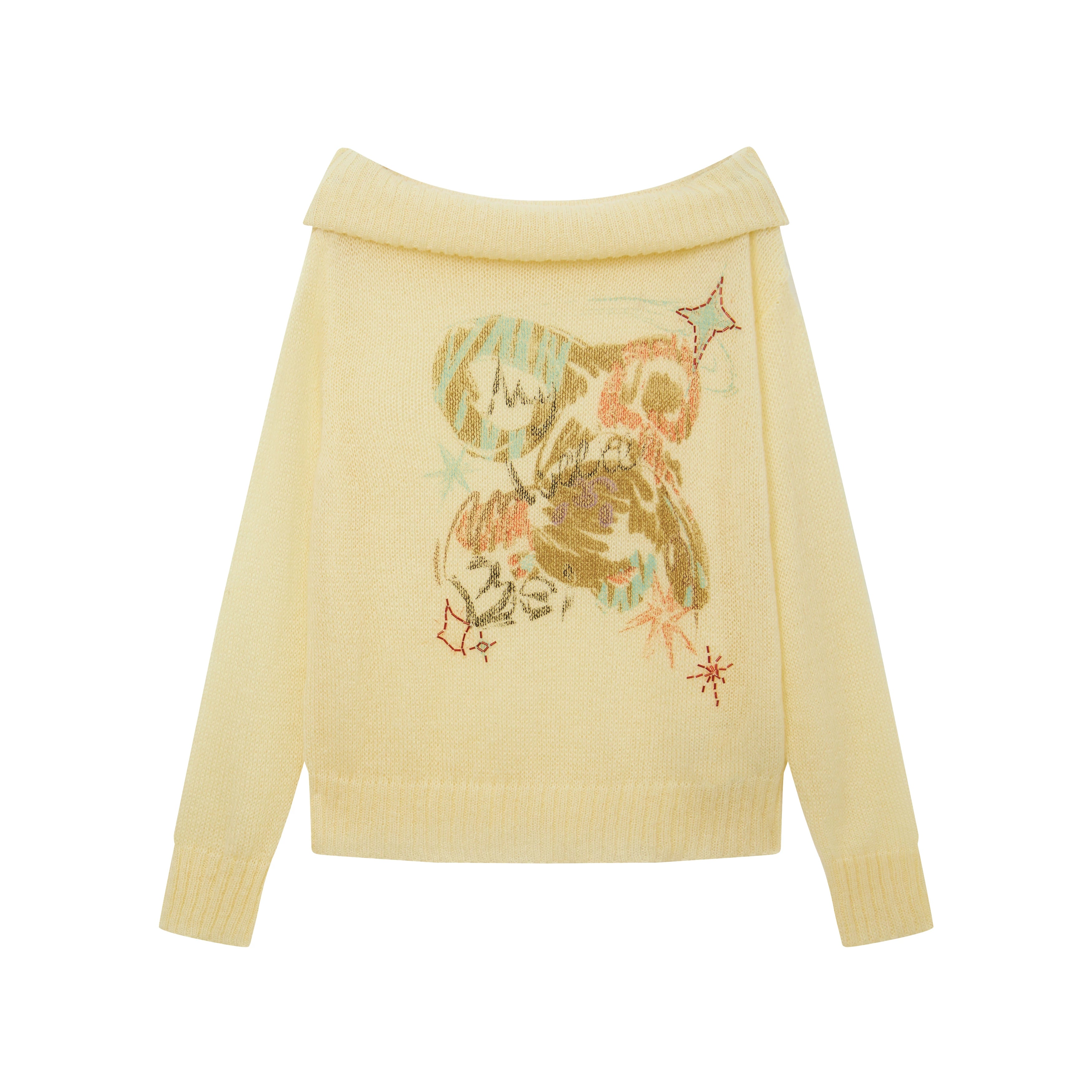 Graffiti Beaded Off-Shoulder Pullover Sweater Main image
