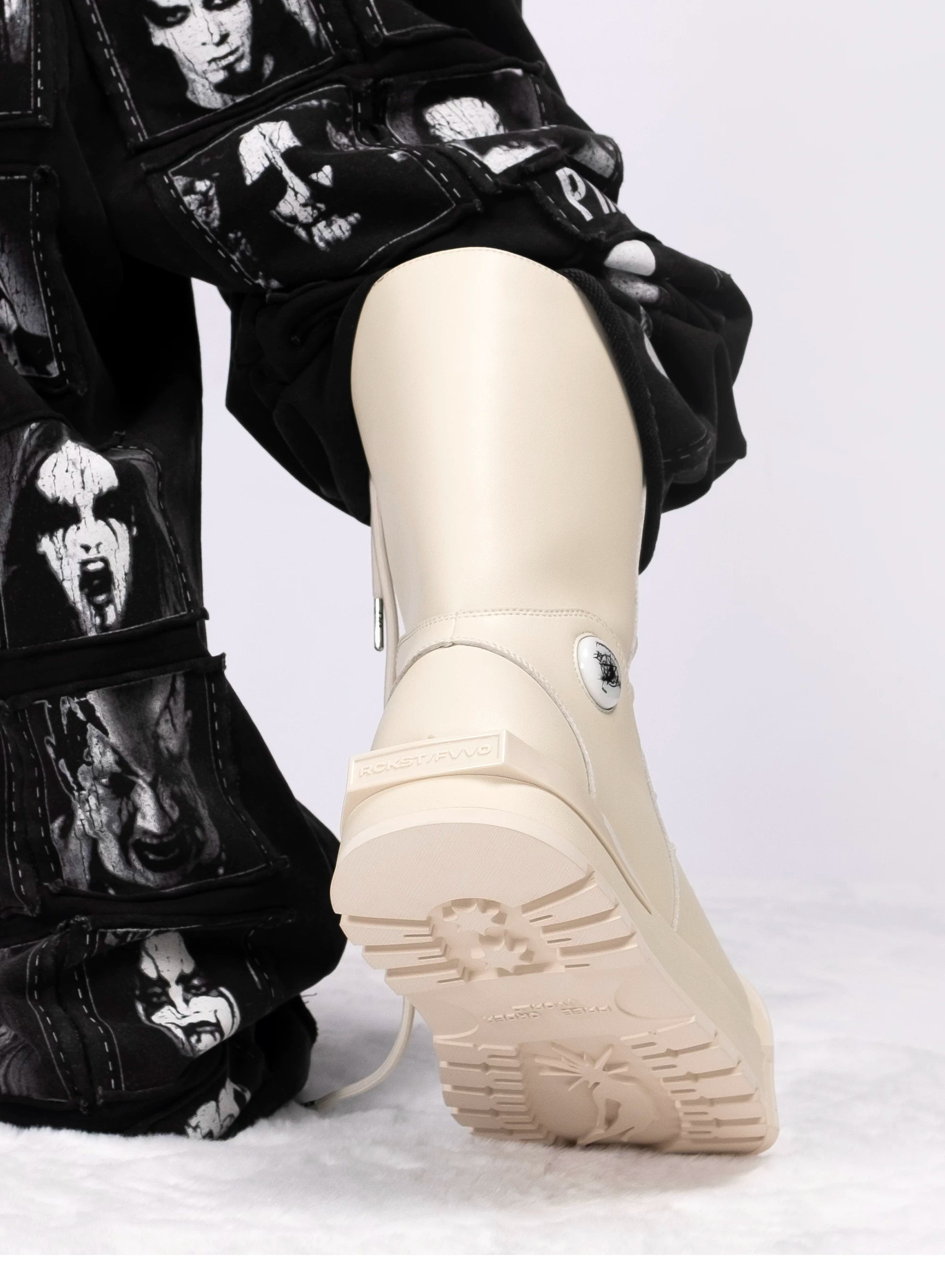 R/F White Architectural Round-Toe Platform Boots
