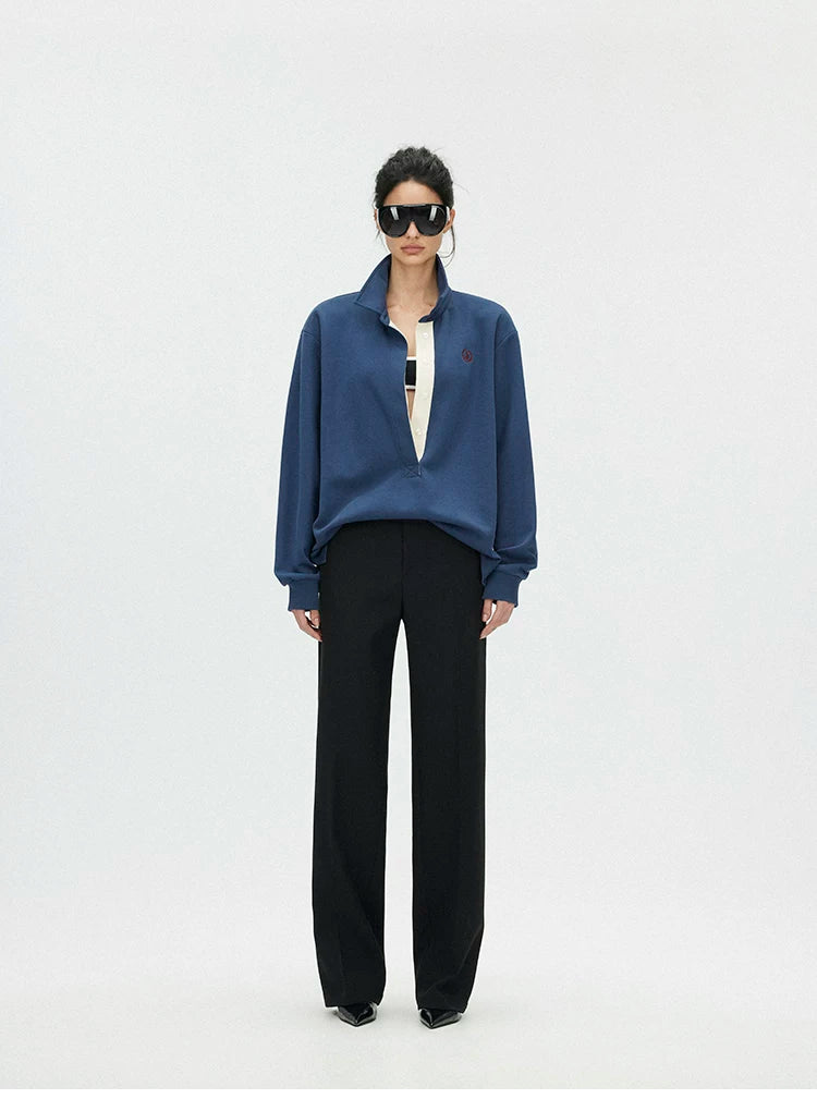 Contrast Trim Embroidered Long Sleeve Polo Shirt