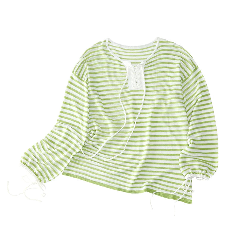 French Striped Lightweight Knit Long Sleeve Top