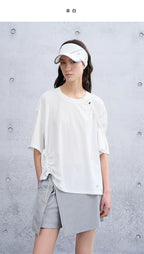 Loose Casual Waffle Knit Asymmetrical Short Sleeve T-Shirt