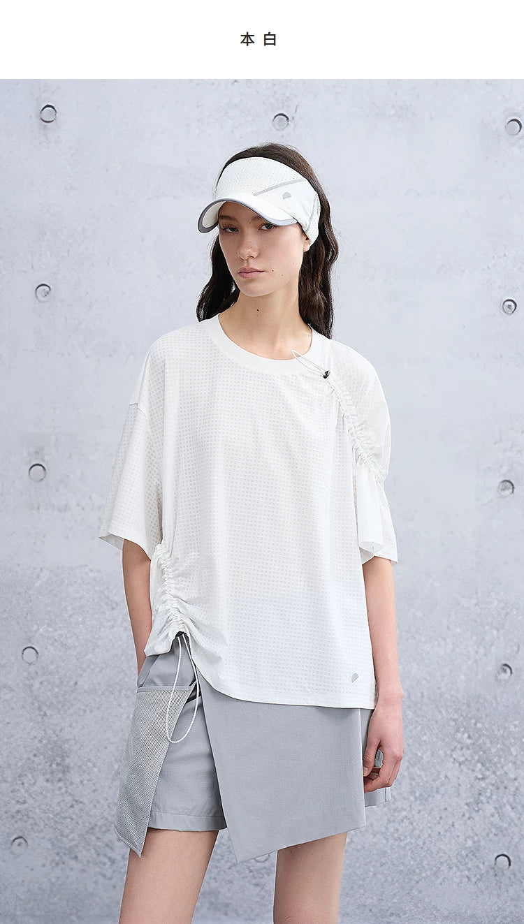 Loose Casual Waffle Knit Asymmetrical Short Sleeve T-Shirt