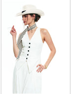 French-Inspired V-Neck Sleeveless Fitted Vest