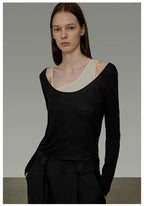 Asymmetric Faux Two-Piece Knit Top