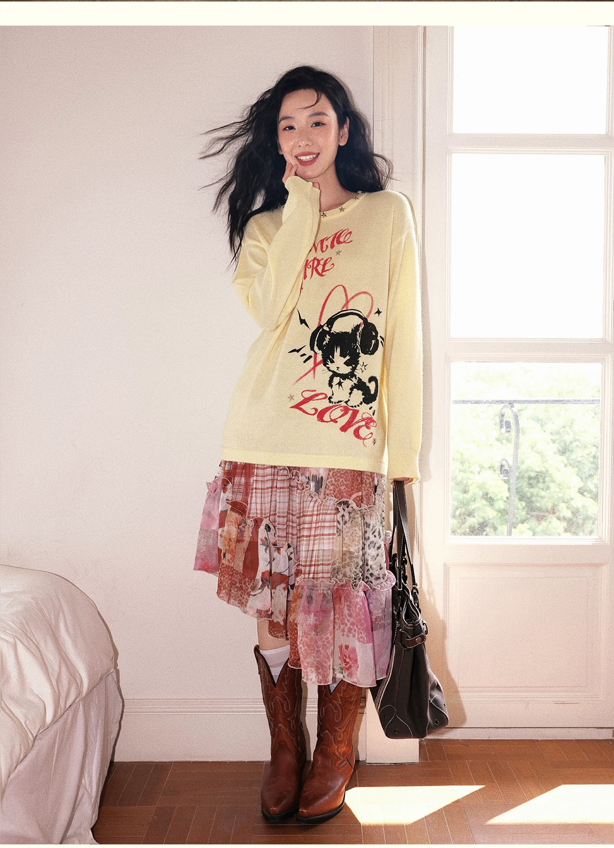 Irregular Patchwork Plaid Tiered Skirt