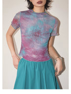 Galaxy Print Stretch Mesh T-Shirt