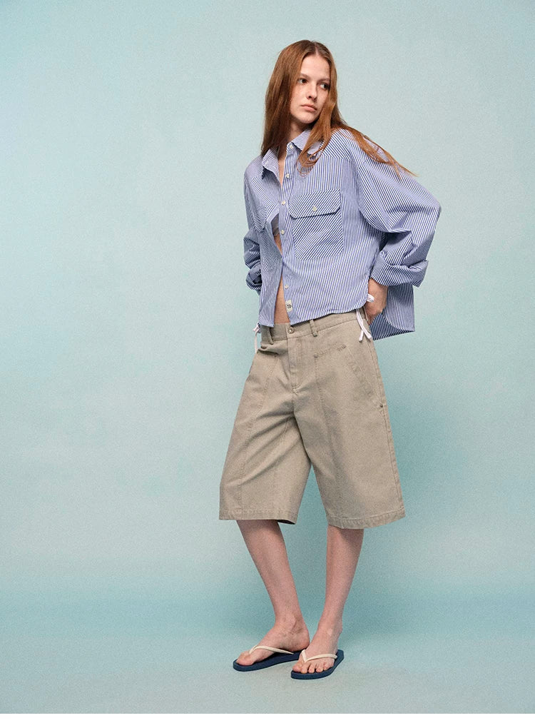 Washed Utility Cargo Shorts with Double Knee Pockets