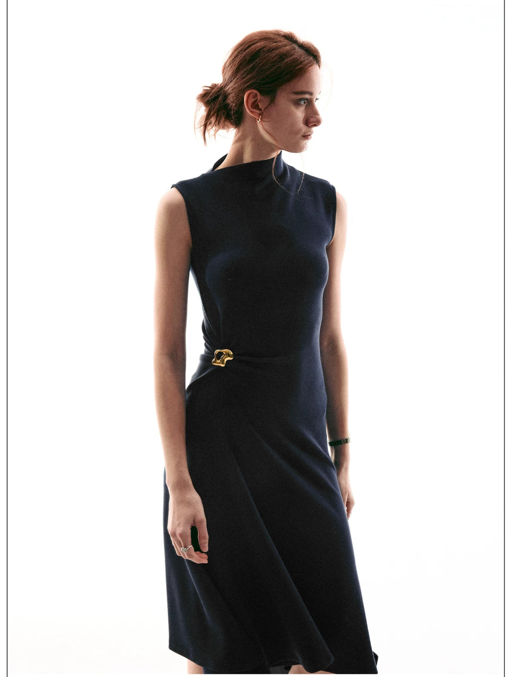 French Style Sleeveless Knot Detail Casual Work Dress