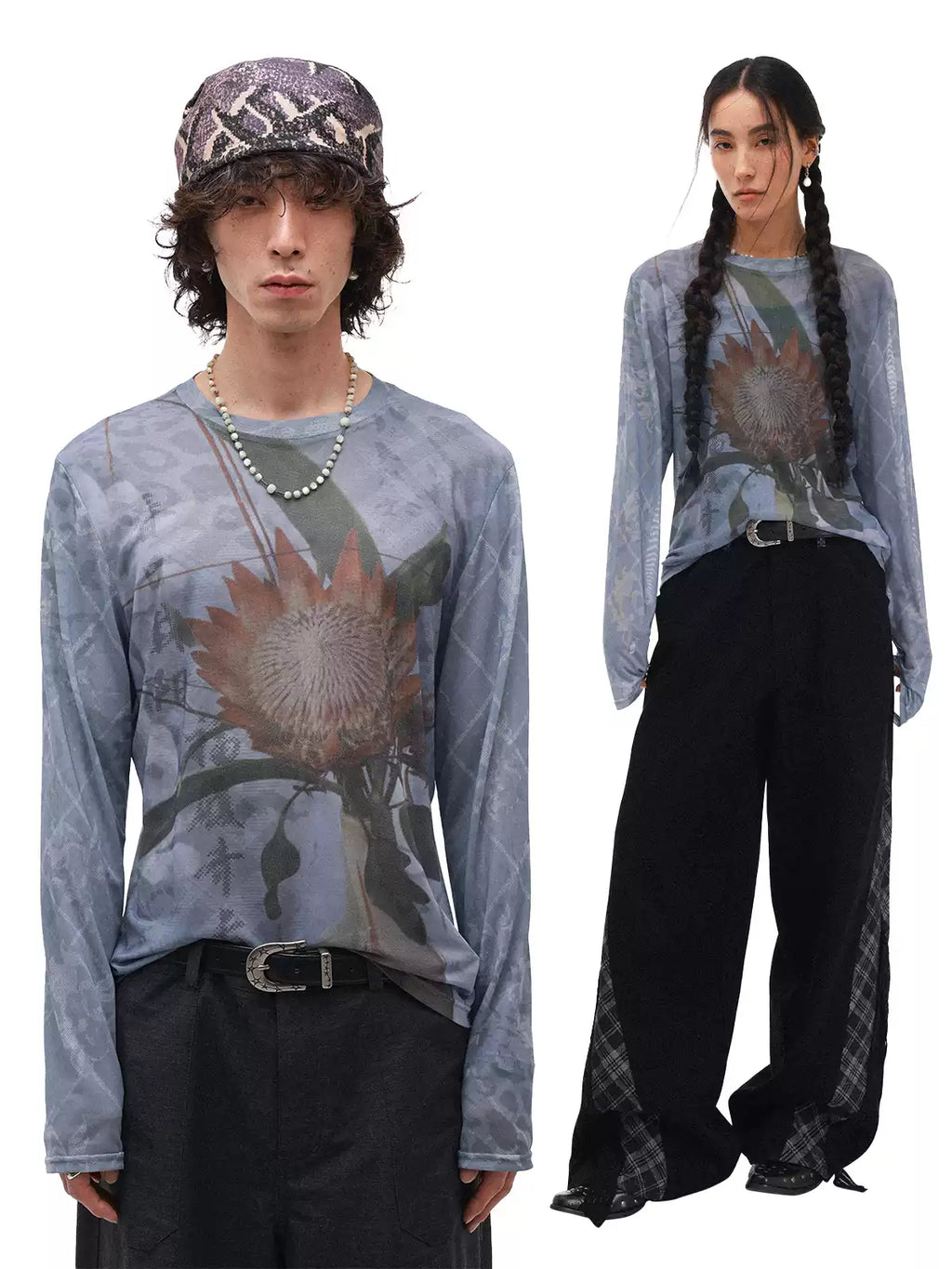 Floral Print Drop Shoulder Mesh Long Sleeve Jacket