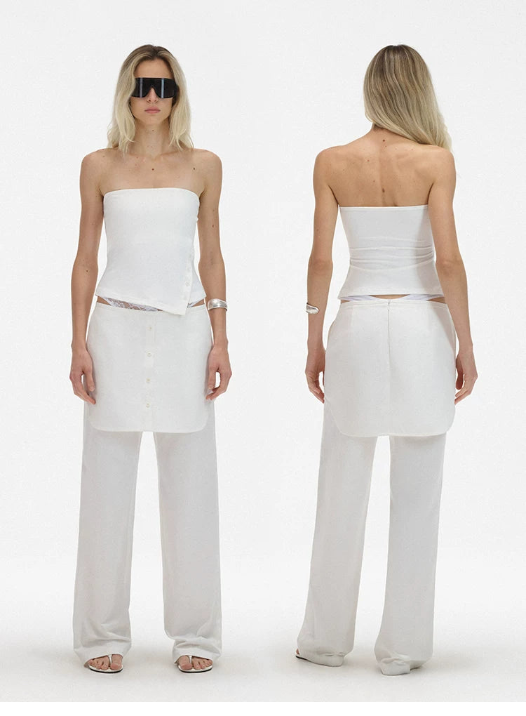 Asymmetric Button Slit Bandeau Top with Built-In Pads Main image