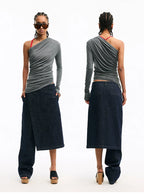 Asymmetric Ruched One-Shoulder Fitted T-Shirt