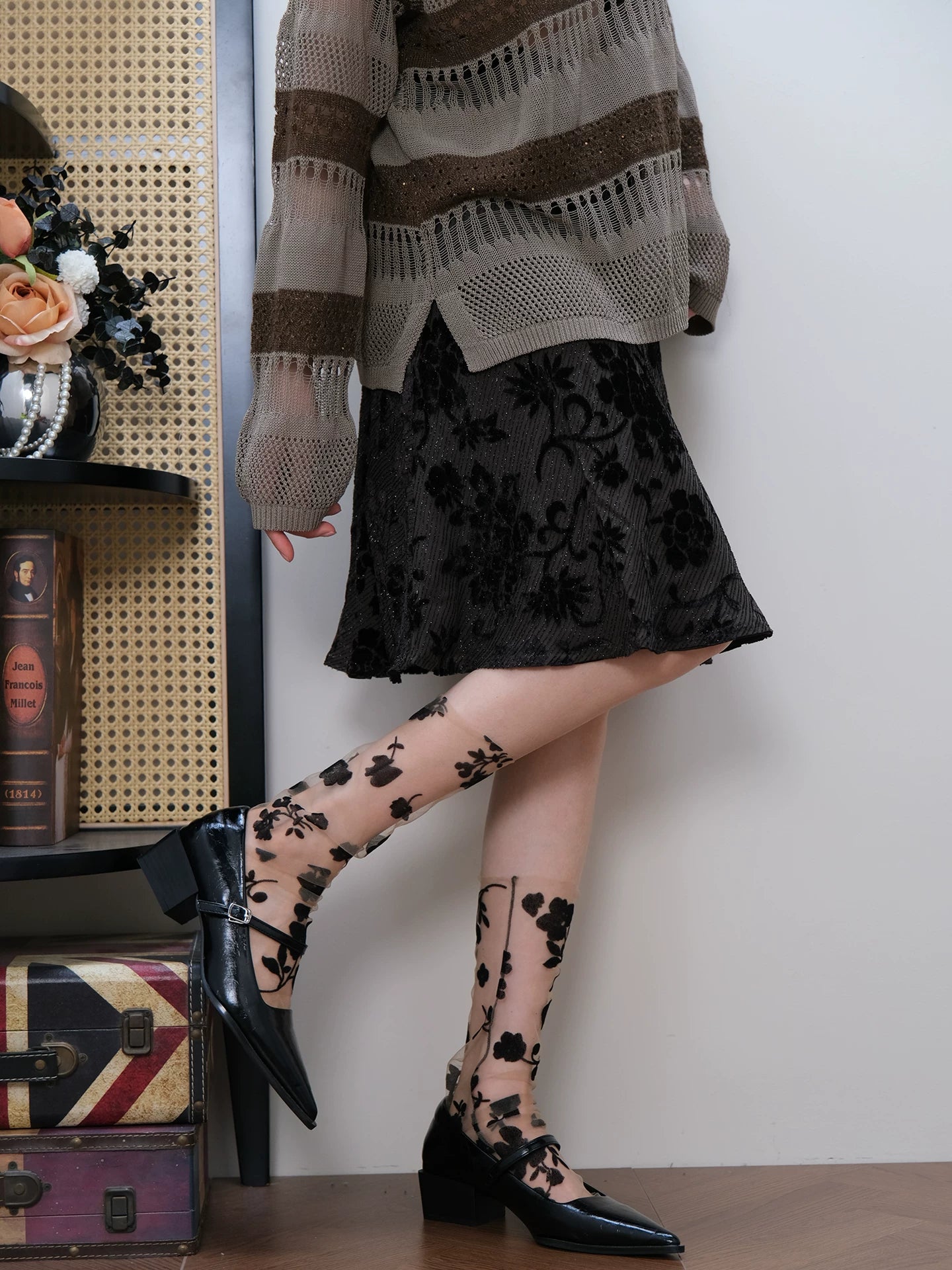 Romantic Floral Sheer Crew Socks
