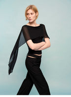 French Sheer Shawl Off-Shoulder Backless Top
