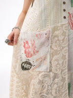 Sleeveless Mid-Length Graffiti Lace Patchwork A-Line Slip Dress