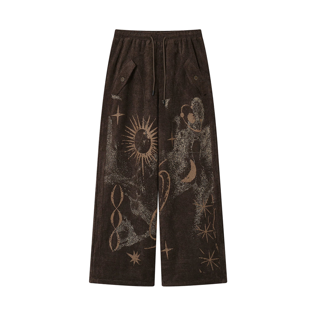 Retro Sun Print Loose Fit Casual Pants – Breathable Spring/Summer Trousers