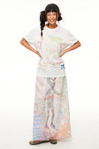 Reversible Alien Futuristic Print Chiffon Mesh Skirt