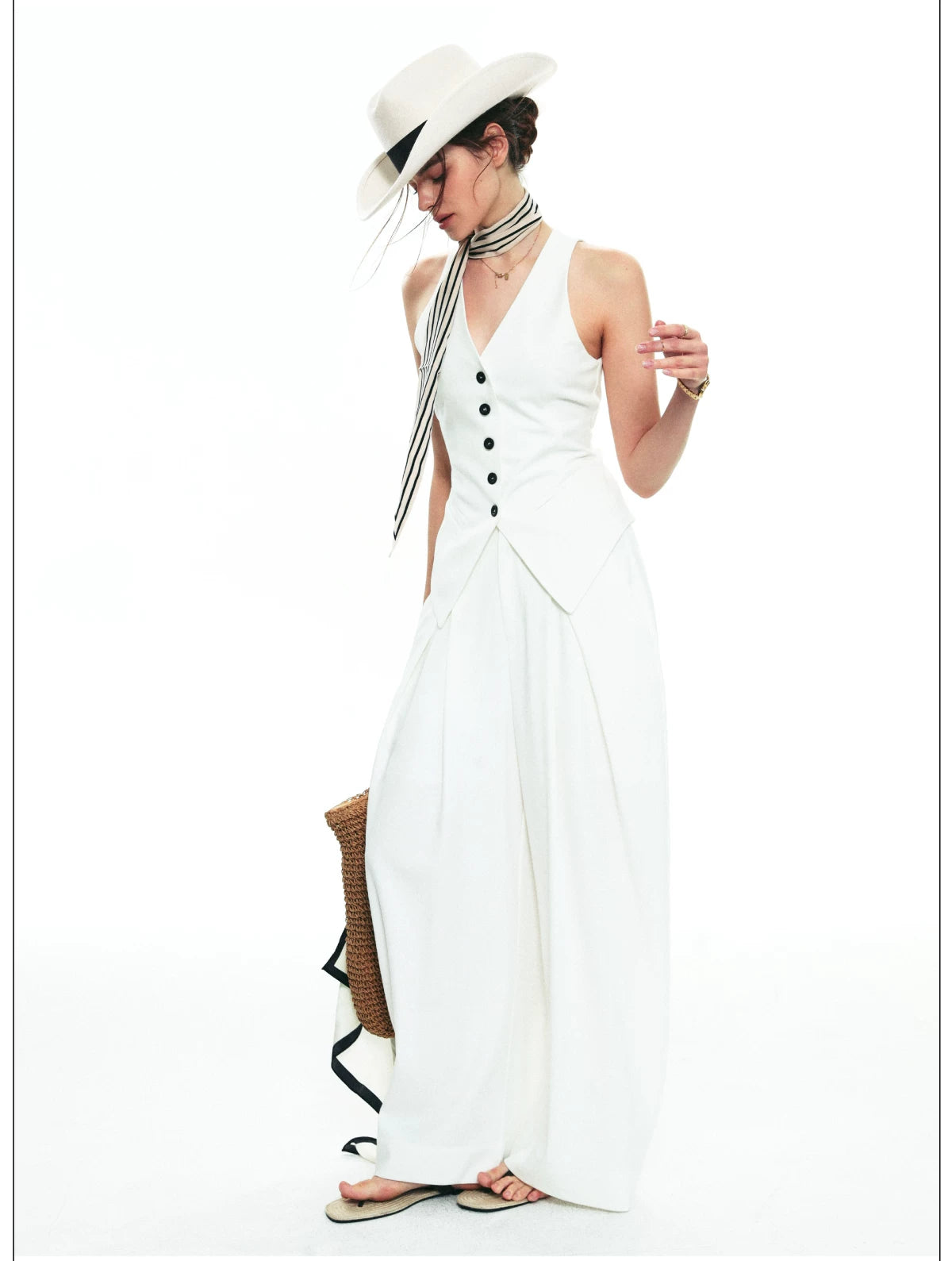 French-Inspired V-Neck Sleeveless Fitted Vest