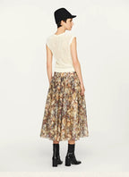 Mosaic Print Crinkle Pleated Midi Skirt