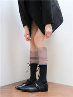 Quiet Luxury Ribbed Crew Socks with Sheer Mesh Cuffs