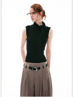 Elegant French Tie-Neck Sleeveless Fitted Top