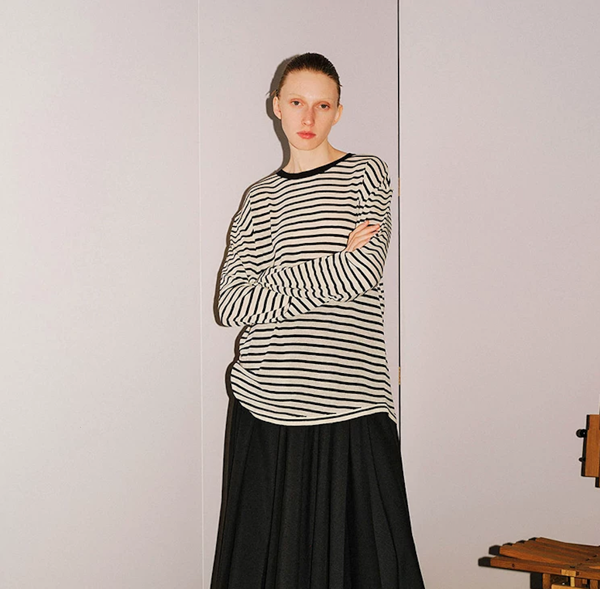 Black Striped Long Sleeve Knit T-Shirt