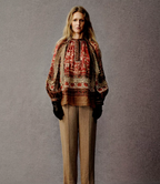 Ramie Floral Print Shirt with Woven Trim