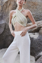 Timeless Capsule Linen Striped Halterneck Knit Bra Top