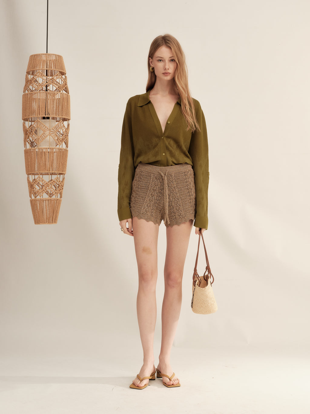 Textured Wave-Hem Knit Shorts