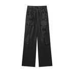 TENXTEN Dark Military Style Washed Multi-Pocket Flared Pants