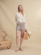 Textured Wave-Hem Knit Shorts