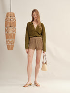 Textured Wave-Hem Knit Shorts