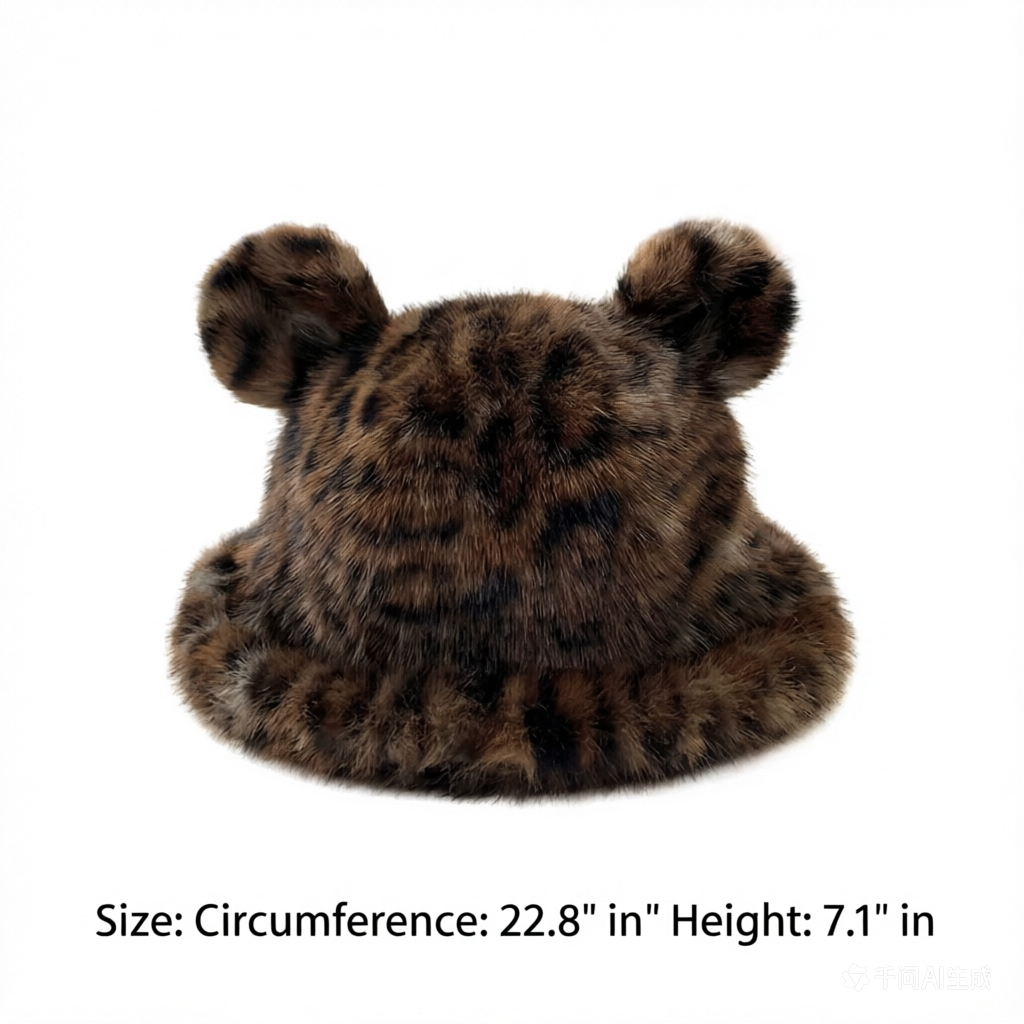 Plush Leopard Print Bucket Hat with Bear Ears – Cute Bear Hat