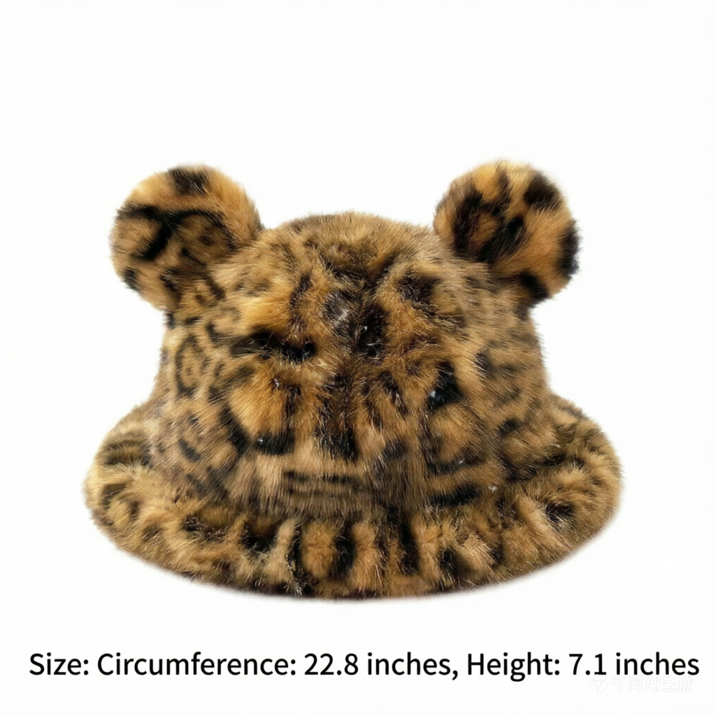 Plush Leopard Print Bucket Hat with Bear Ears – Cute Bear Hat Main image